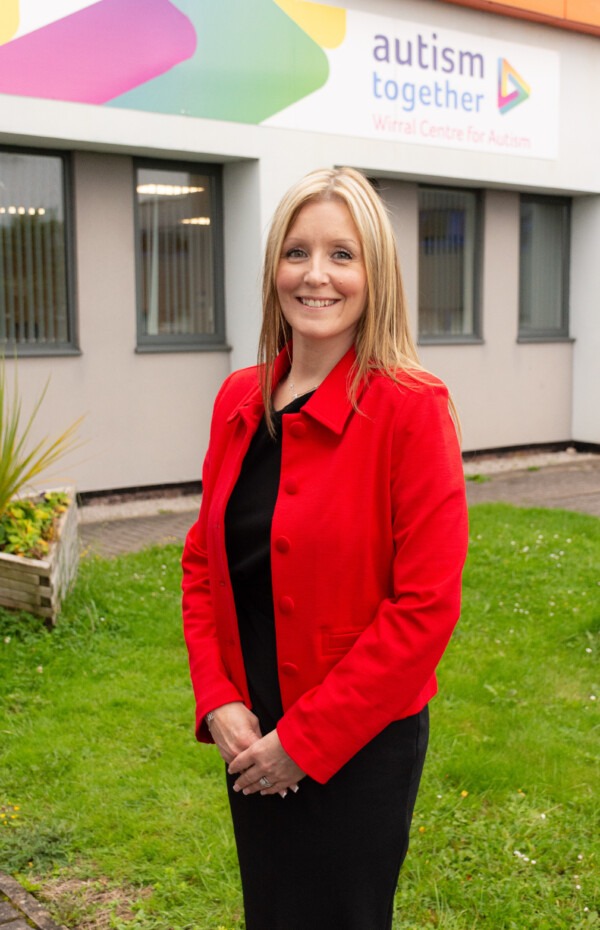 A photograph of Helen Bilton Helen Bilton, Autism Together's new Director of People, outside the charity's head office in Bromborough